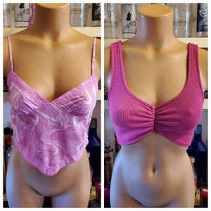 Wild Fable Pink White Swirl Top + Two-toned Pink Crop Top Y2K Sm. EUC